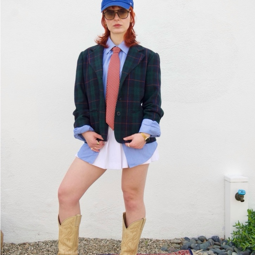 Vintage 80s 90s Sag Harbor Tartan Plaid Wool Blazer